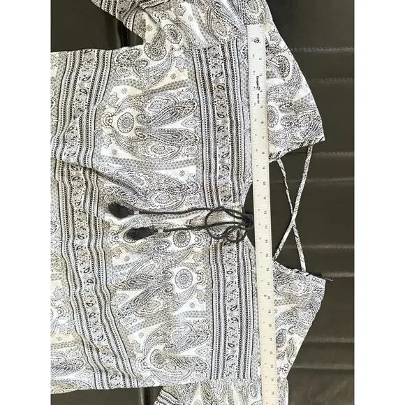 Black Rainn 2XL Boho Blouse Black & White W/Criss Cross Back Angel Wing Arm - Picture 9 of 15